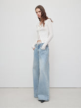 Light Blue Structured Wide-Leg Denim Pants - CHINASQUAD