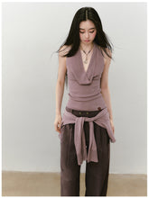 Heavy-duty Knitted Draped Neck Tank Top Set - CHINASQUAD