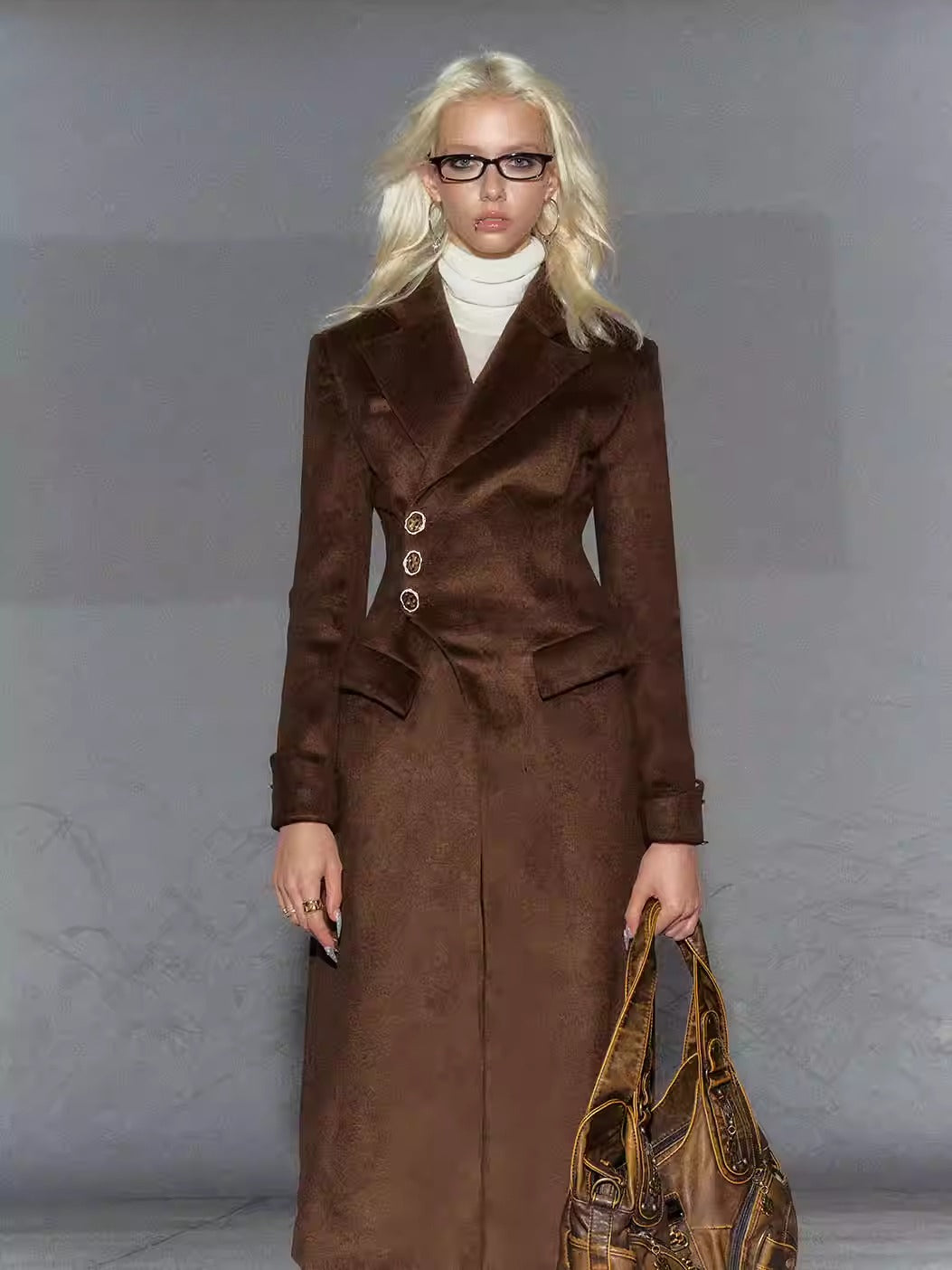 Vintage Wool Waist-Cinched Mid-Length Coat