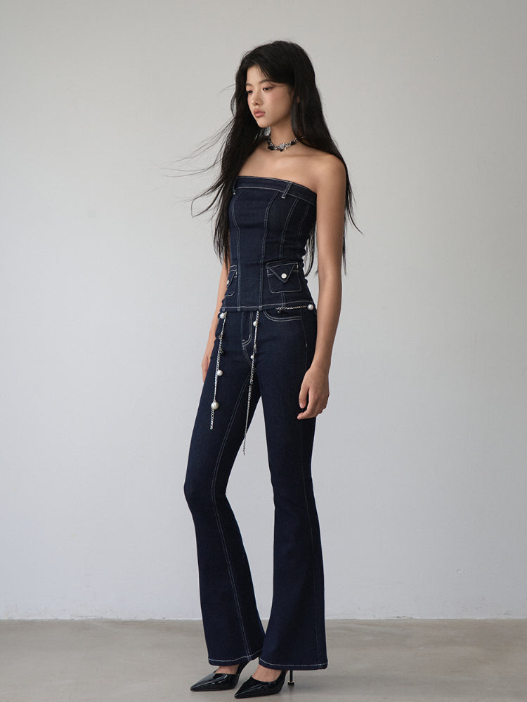 Vintage Denim Contrast Bandeau - CHINASQUAD