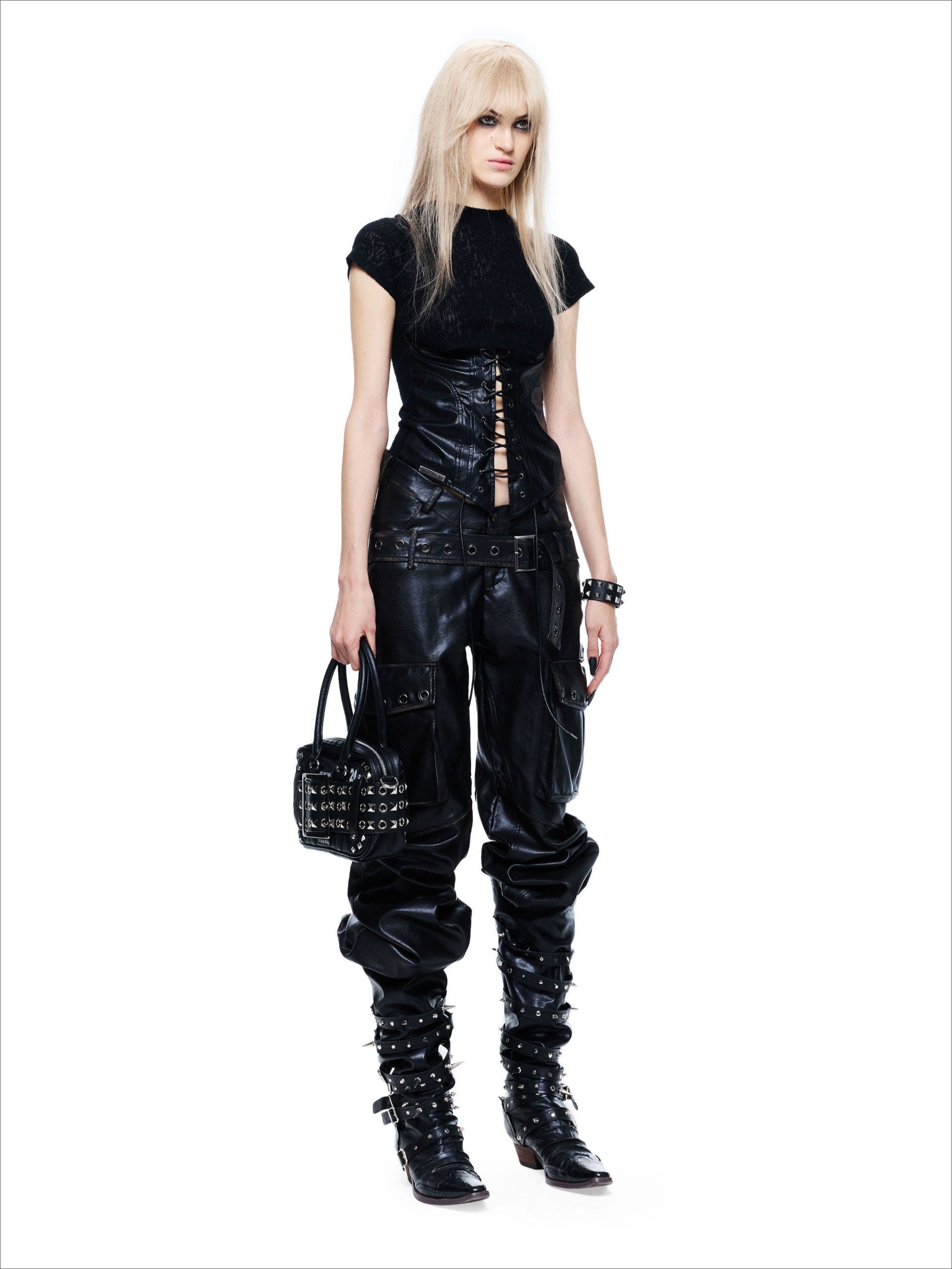 Punk Textured Panel Adjustable Tie T-Shirt