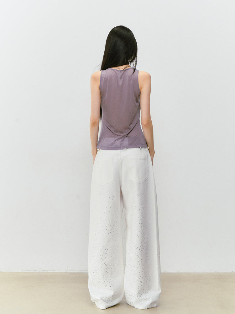 Fake Two-piece Spliced Lace Swing-neck Tank Top - CHINASQUAD