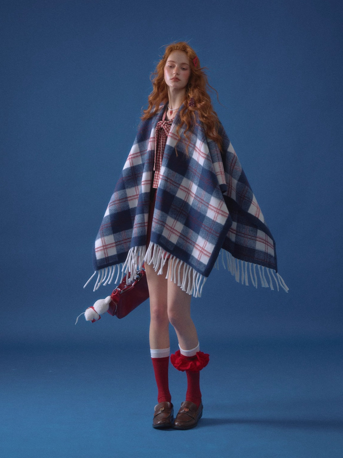 Color-Block Plaid Tassel Shawl Scarf - CHINASQUAD