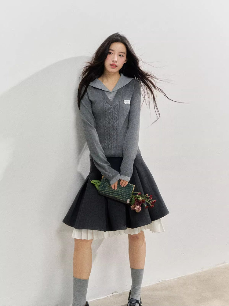 Naval Collar Preppy Girl Knit Crewneck