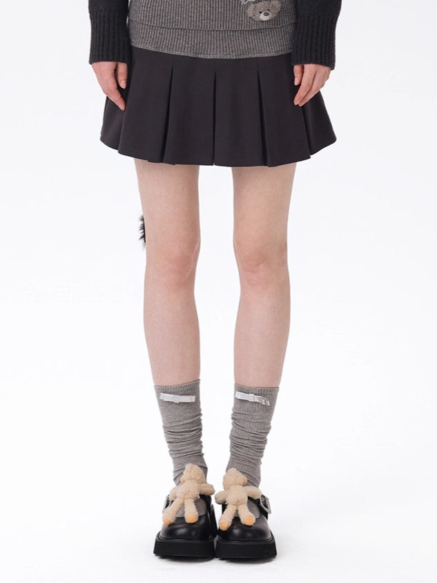Knit Foldover Pleated Mini Skirt