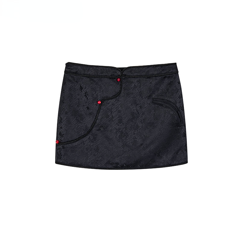 Black & White Button-up A-line Skirt - CHINASQUAD