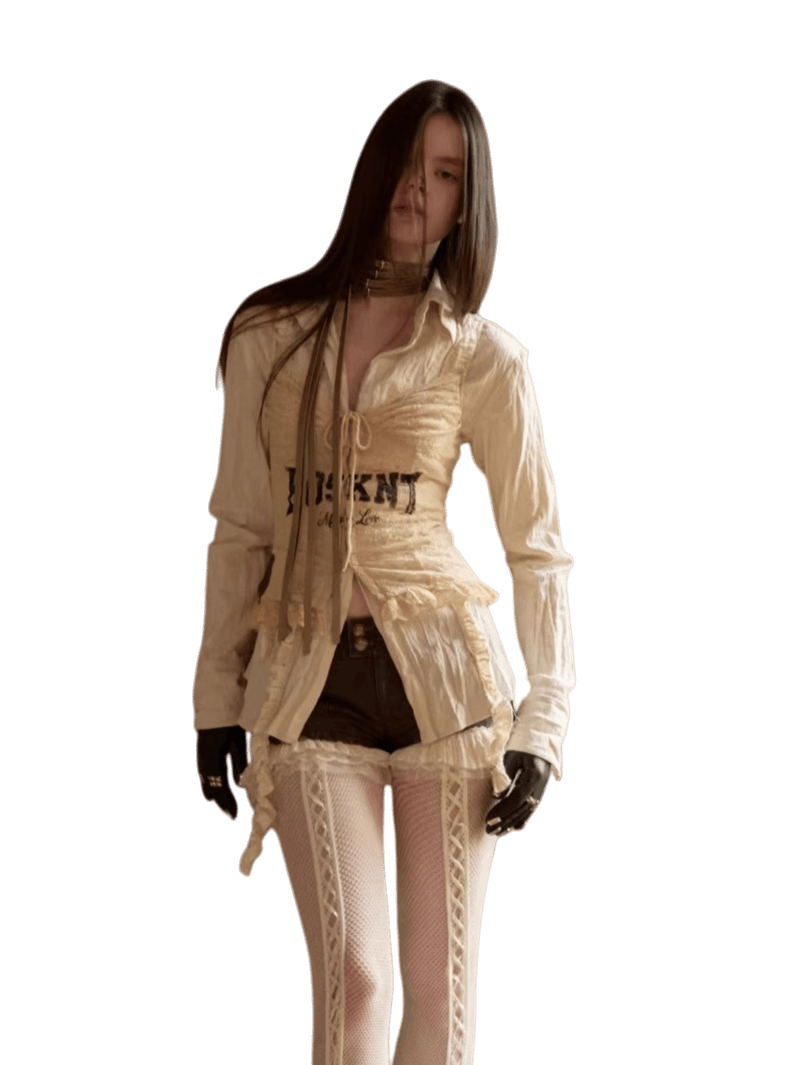 Patchwork Ruffle Pleated Waist-Fitted Shirt