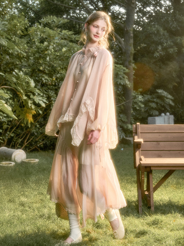 Lace Round Neck Trimmed Shirt - CHINASQUAD