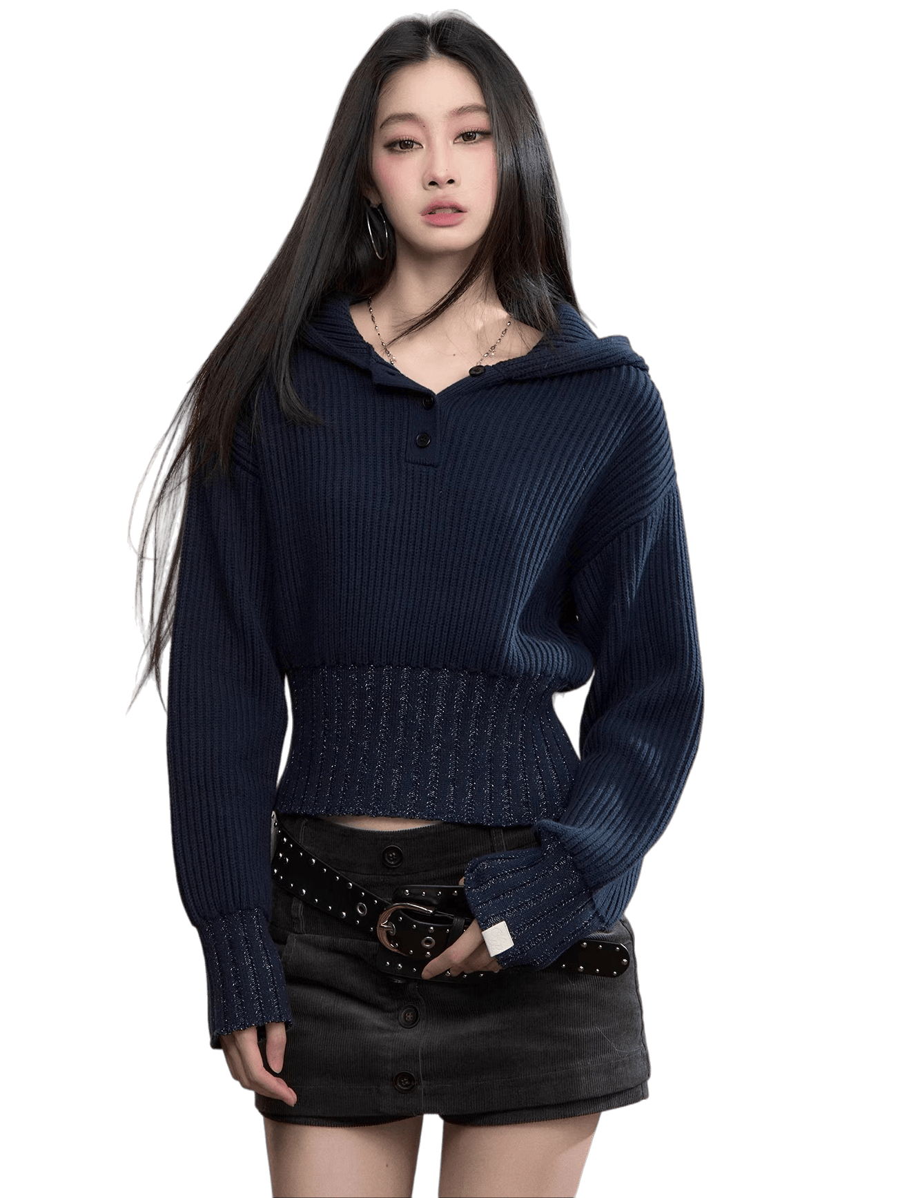 Ribbed Hooded Knit Pullover Sweater