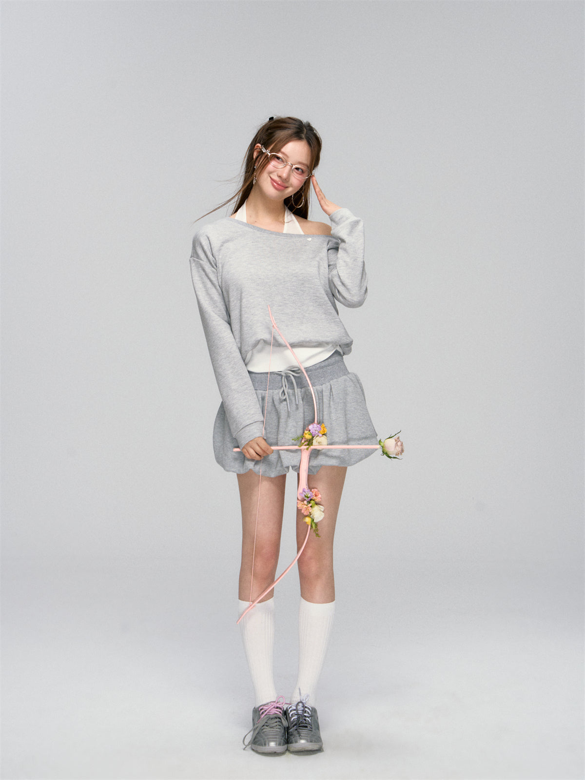 Gray Sporty Slanted Sweatshirt & Skirt Set - CHINASQUAD