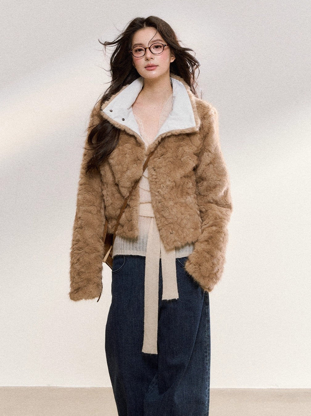 Khaki Faux Fur Collar Wool-Blend Jacket - CHINASQUAD