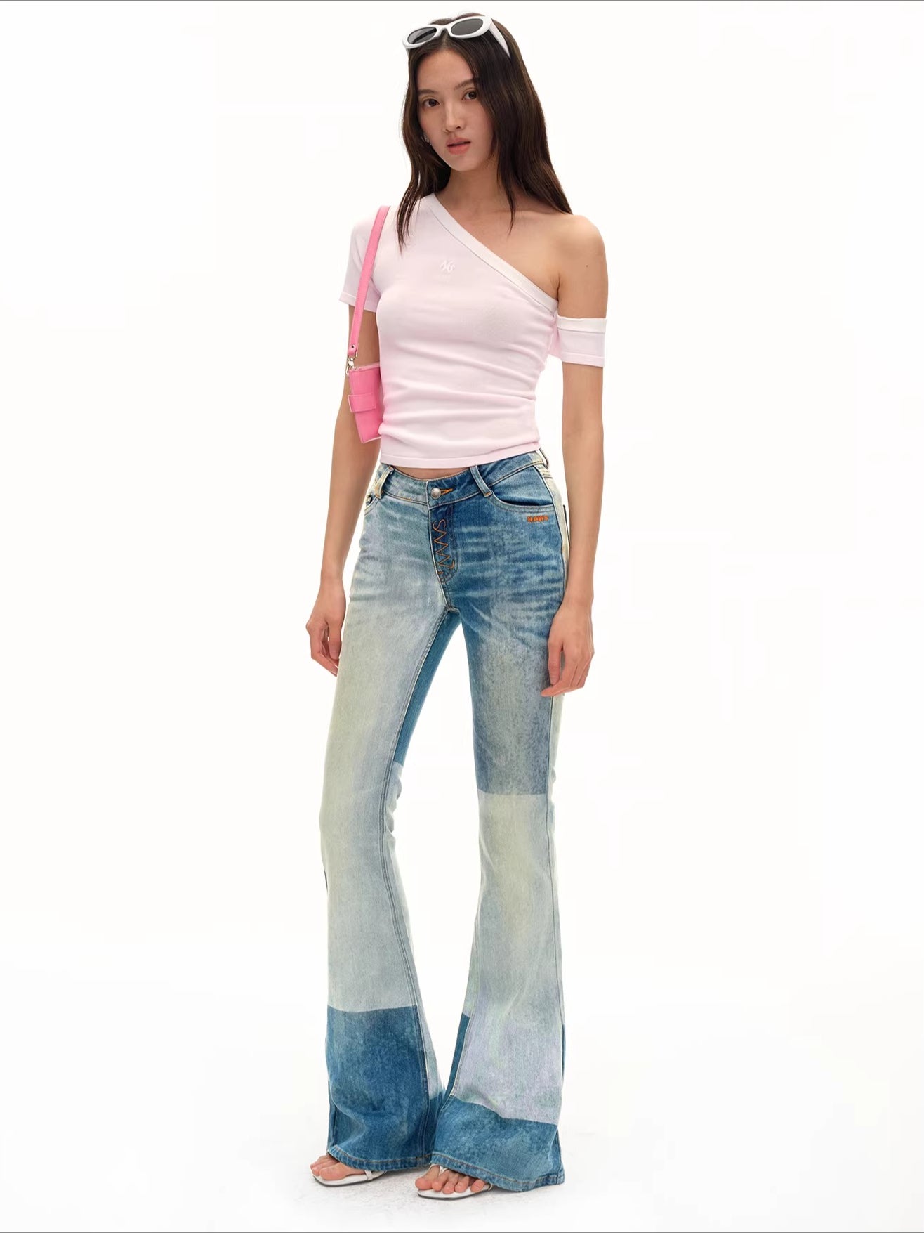 Equestrian Contrast Panel Micro-Flare Denim Jeans