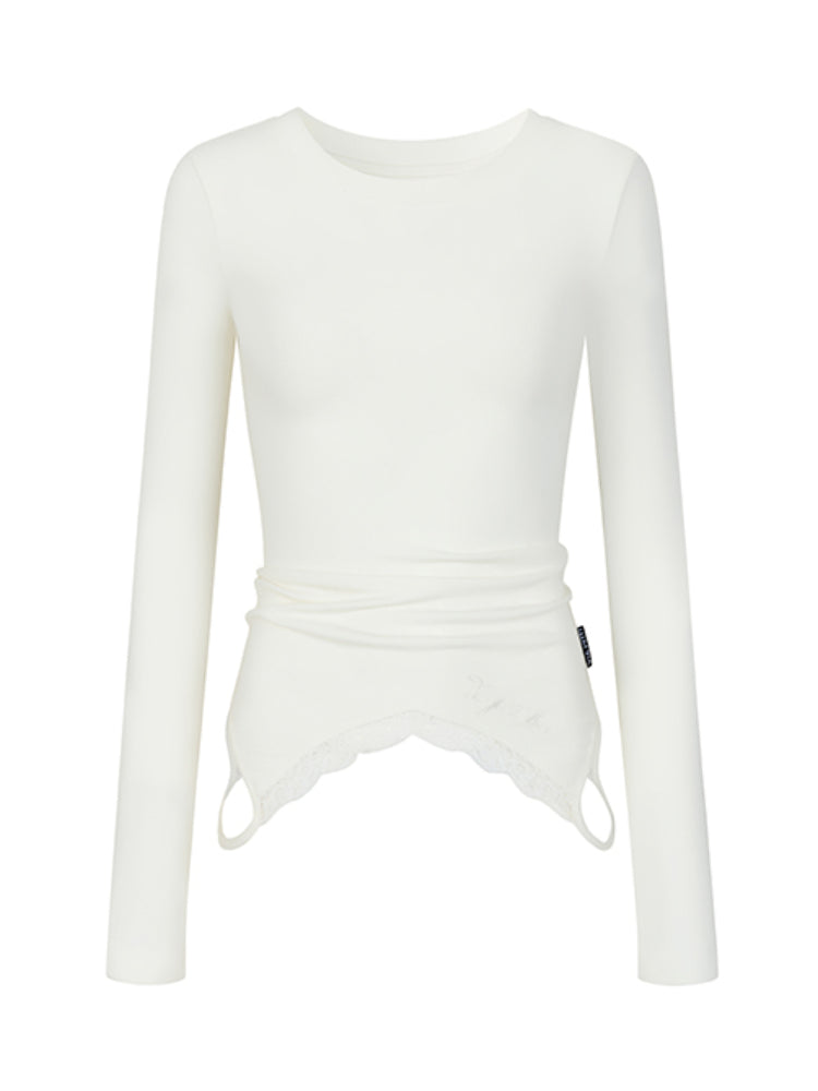 Lace-Trimmed Slim Fit Long-Sleeve Blouse - CHINASQUAD