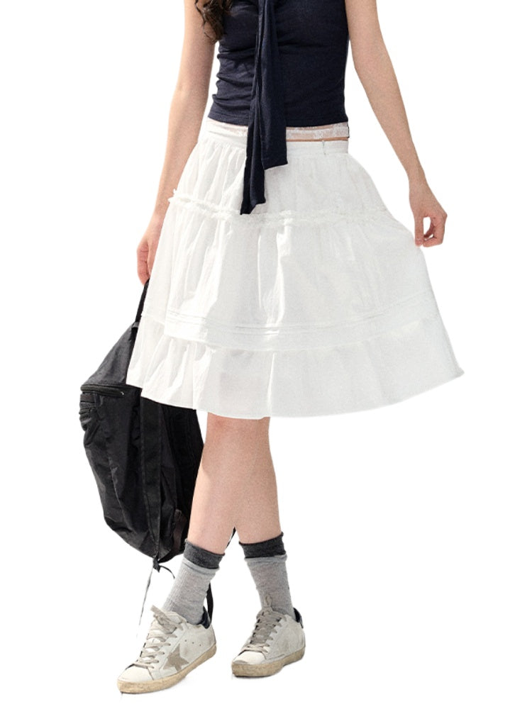 White Lace Waist-Cinching Skirt - CHINASQUAD