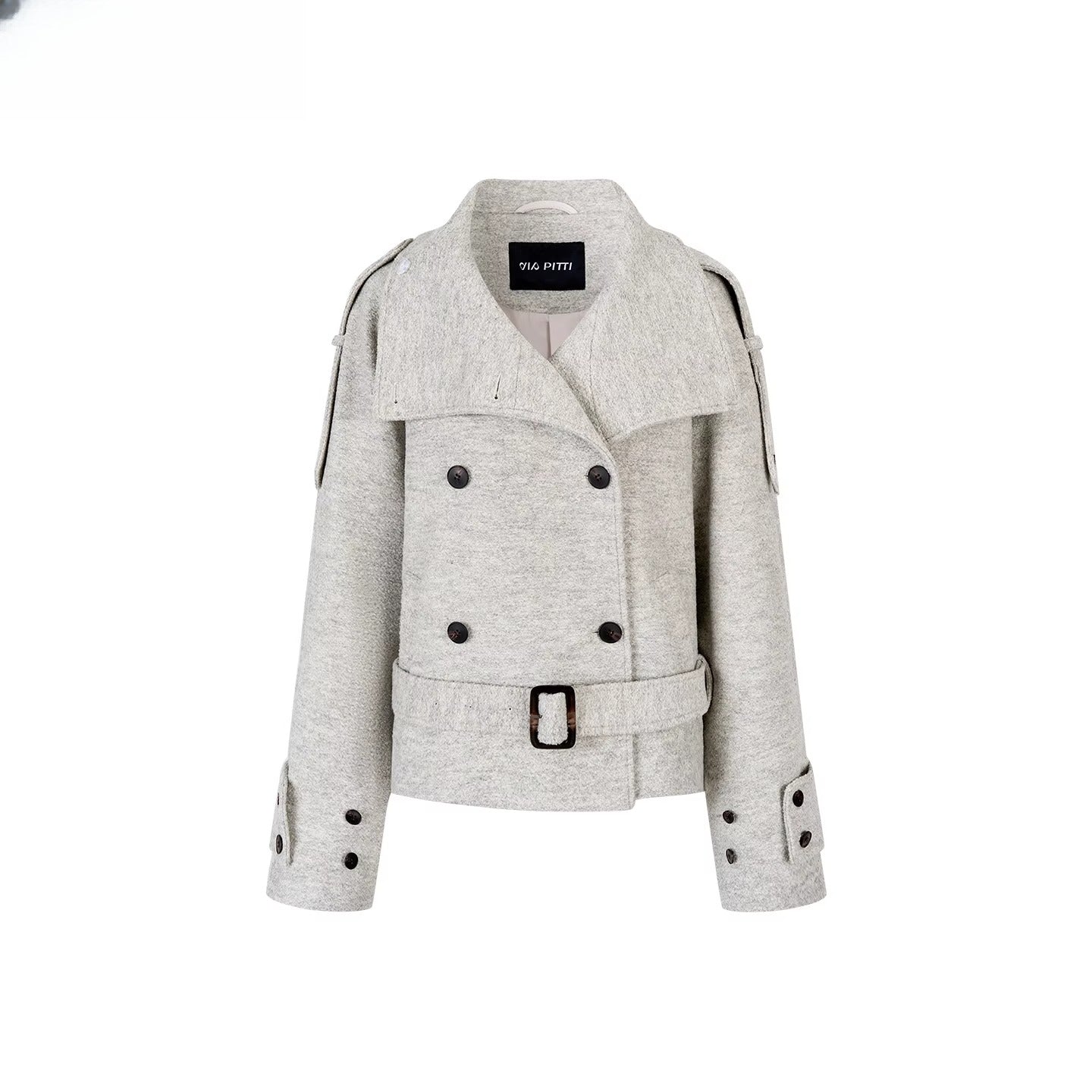 Contrast Double-Breasted Wool-Blend Belted Jacket