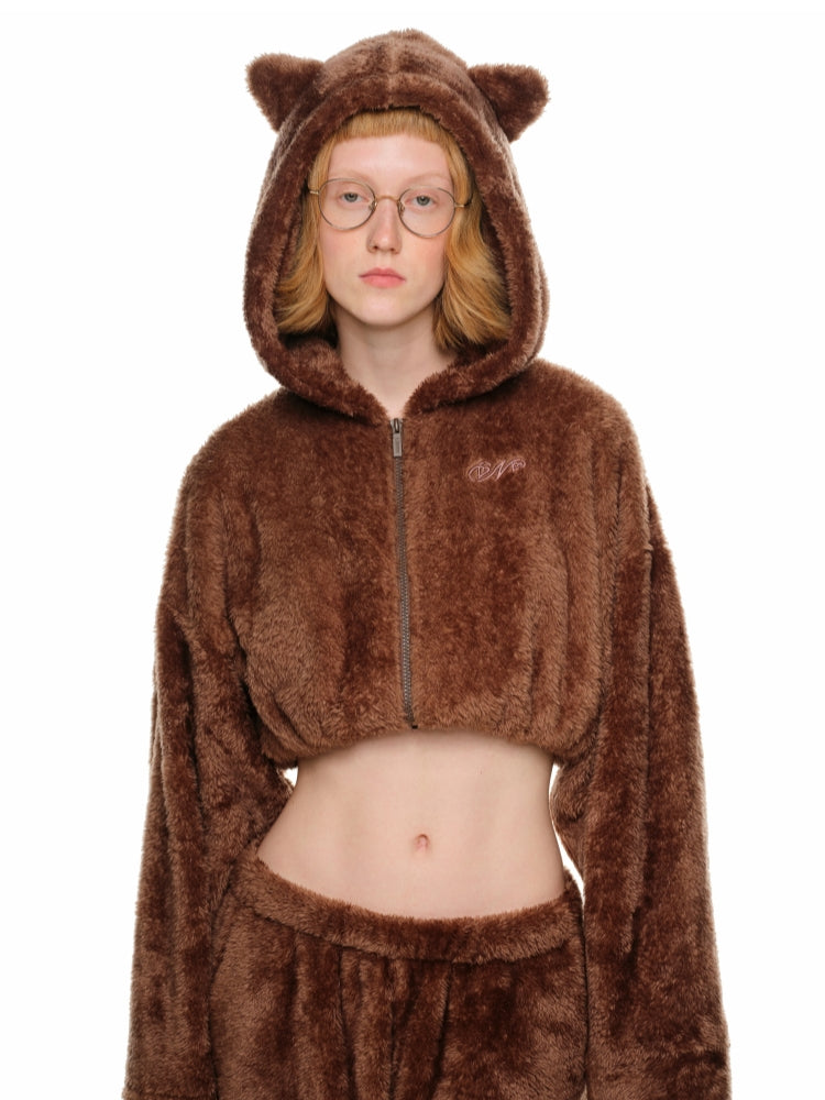 White & Brown Cat-Ear Hoodie Set - CHINASQUAD