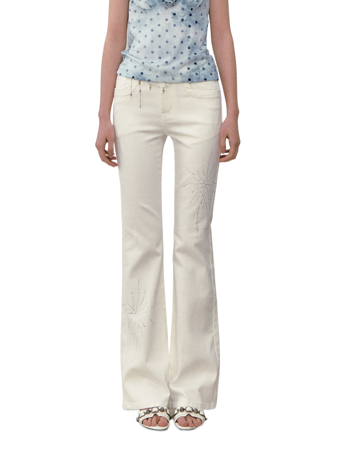 Rhinestone Firework Straight - Micro Flare Jeans