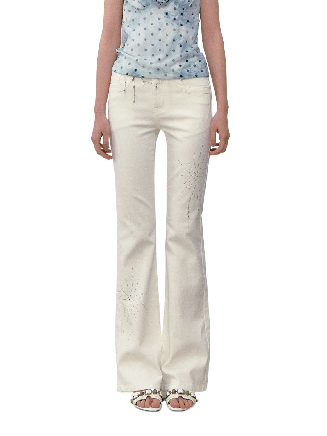 Rhinestone Firework Straight - Micro Flare Jeans