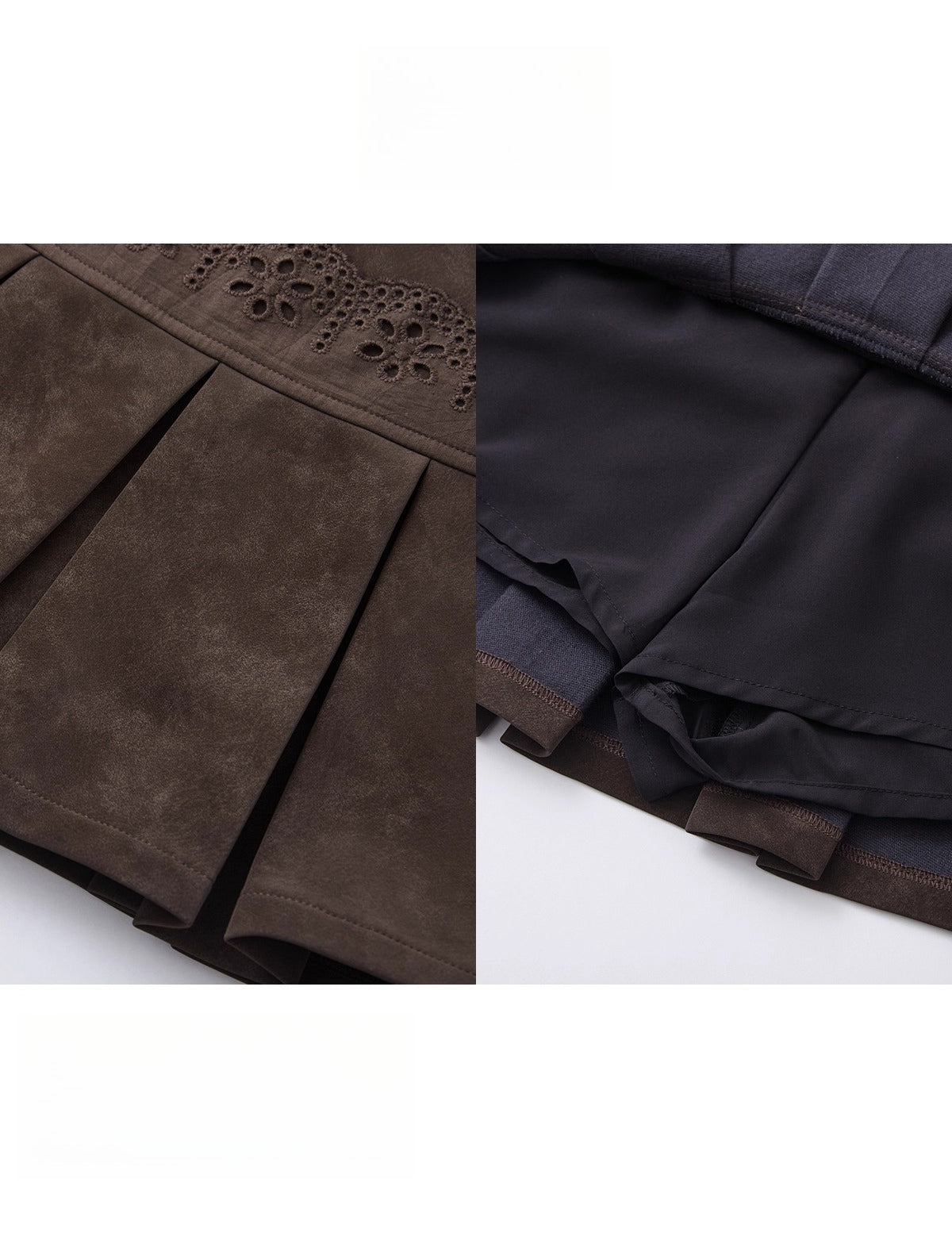 Lace-Trimmed Velvet Pleated Faux Leather Mini Skirt - CHINASQUAD