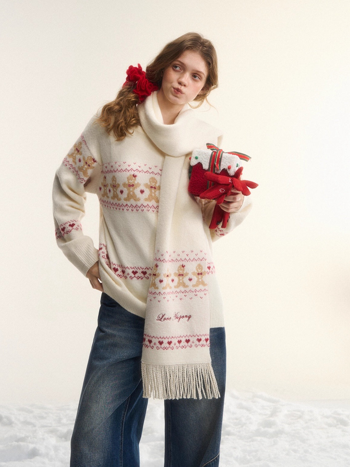 Wool-Blend Christmas Sweater & Scarf Set