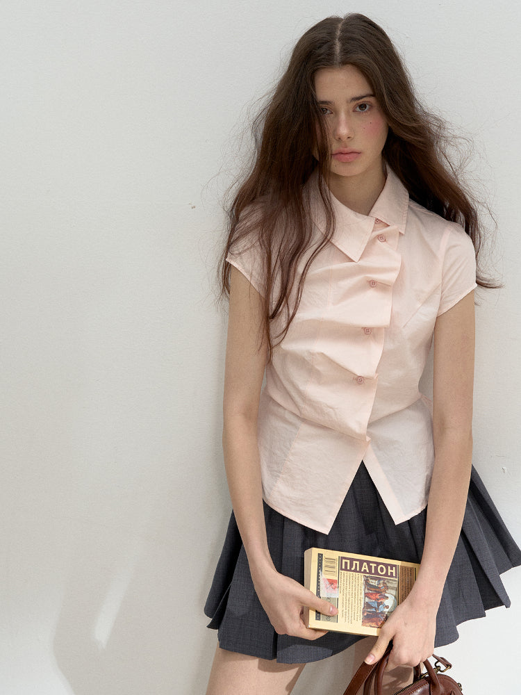 Pink Pleated Lace Shirt - CHINASQUAD