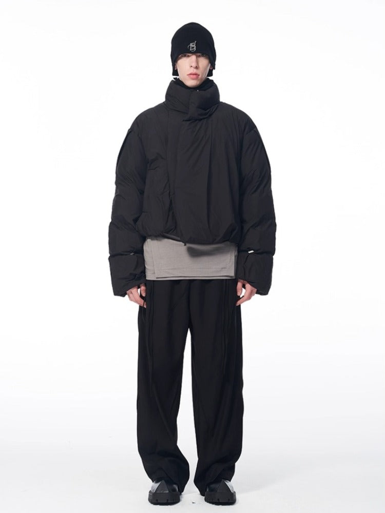 B7 Pleated Logo Printed Cropped Puffer Jacket - CHINASQUAD