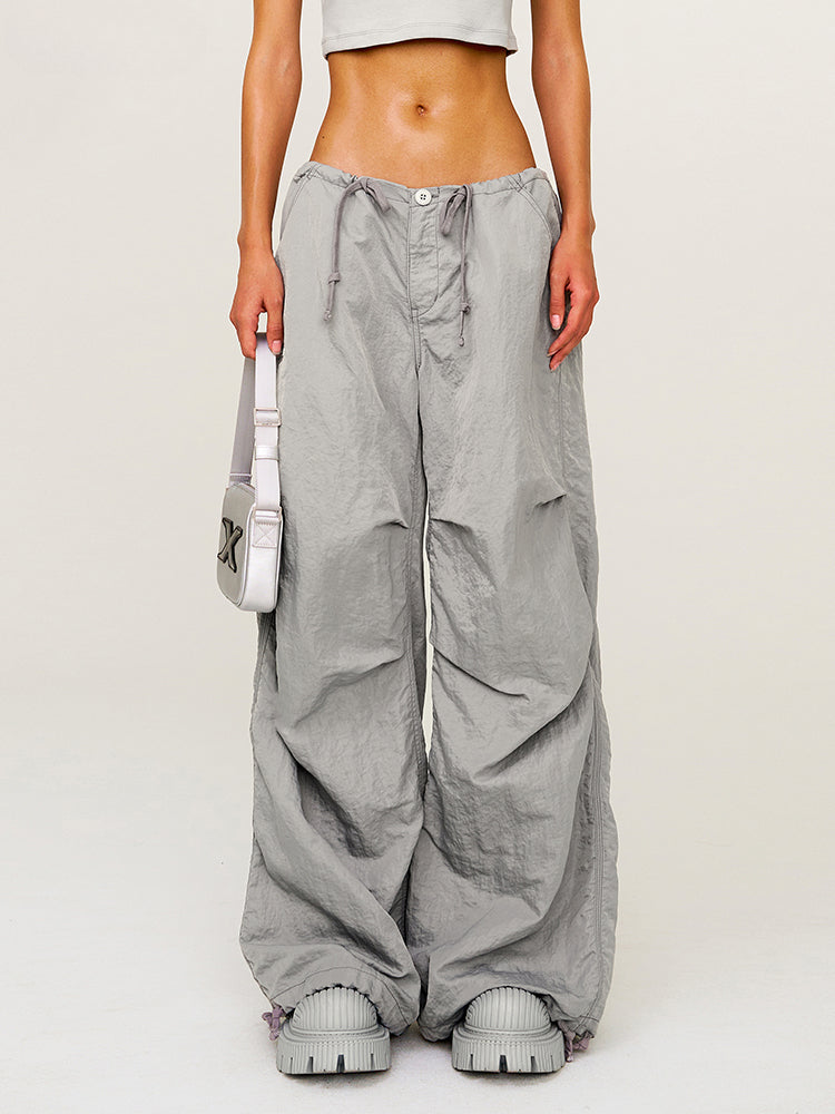 Drawstring Wide-Leg Cargo Workout Pants - CHINASQUAD