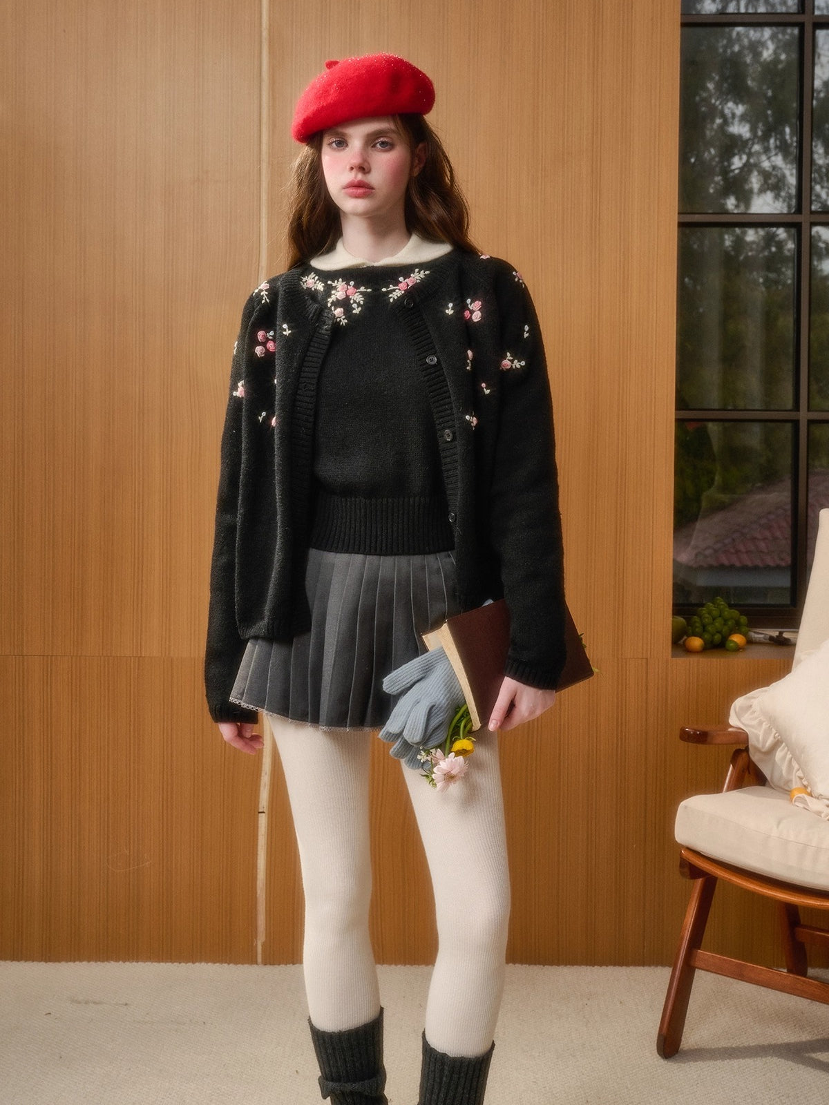 Hand-Embroidered Wool Cardigan