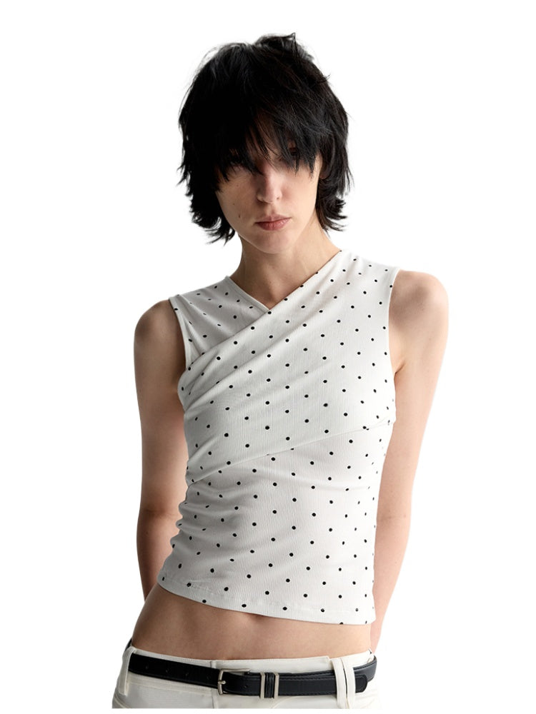 Two-Piece Polka-Dot Printed Sleeveless Vest - CHINASQUAD