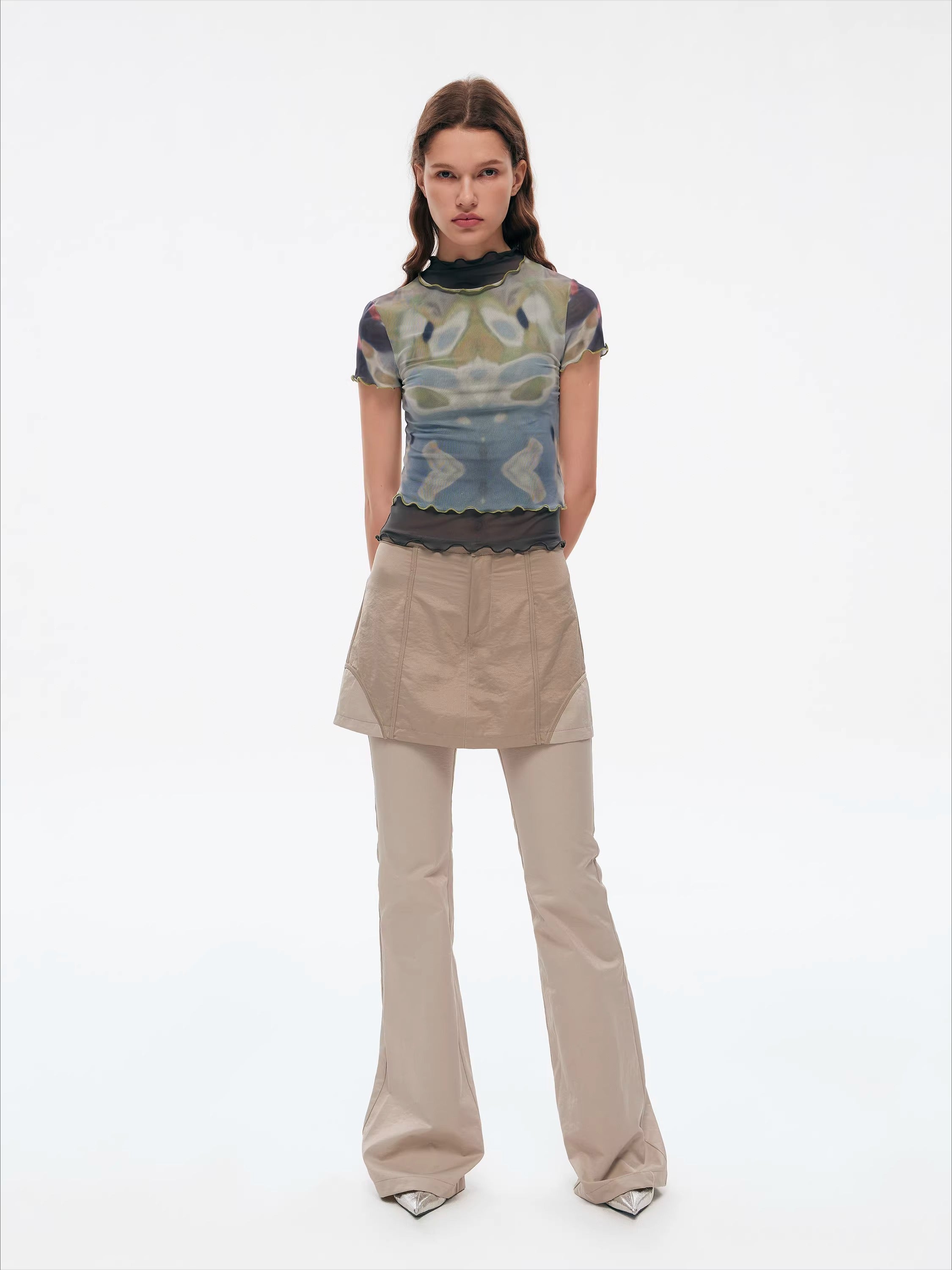 Designer Tie-Dye Sheer Mesh Fitted T-Shirt