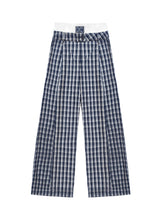 White Waistband Spliced Plaid Trousers - CHINASQUAD