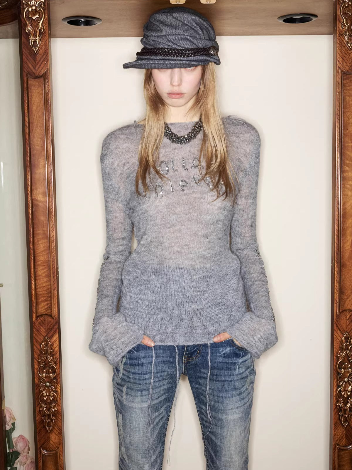 Mohair Sequin Sheer Knit Base Layer