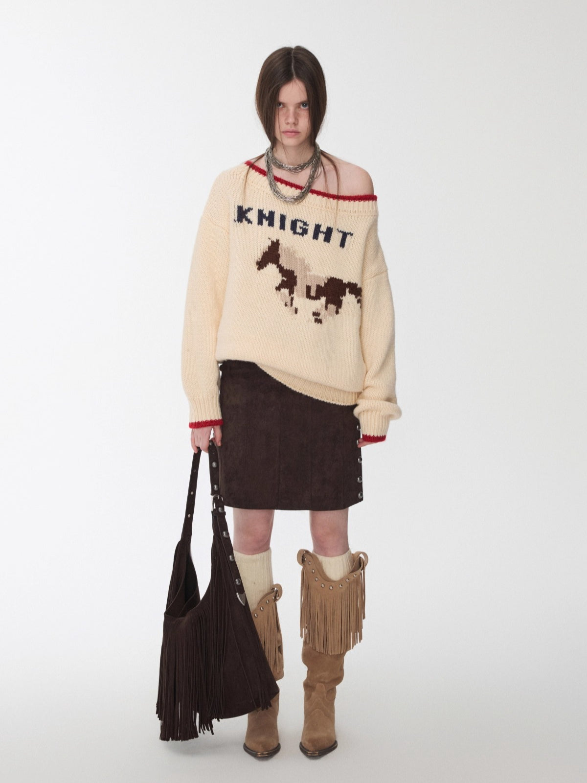 Fair Isle Icelandic Off-Shoulder Chunky Knit Sweater