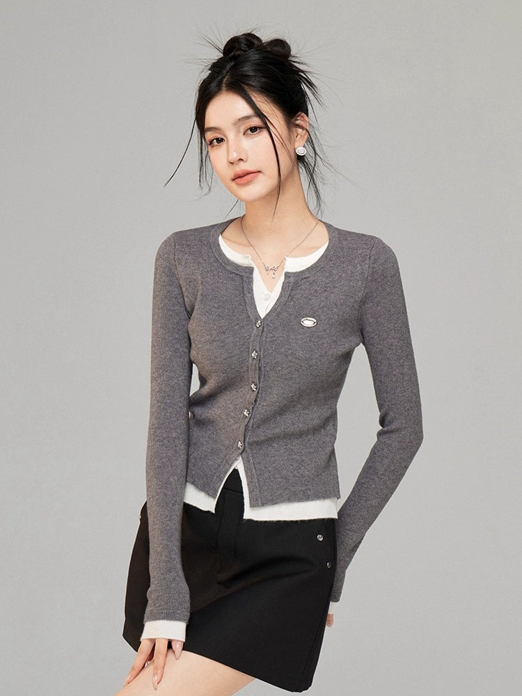 Contrast Layered Knit Cardigan - CHINASQUAD
