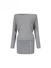 Off-Shoulder Slant Shoulder Button Dress - CHINASQUAD