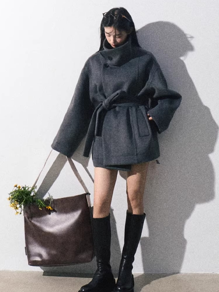 Heavyweight Wool Stand-Collar Short Coat