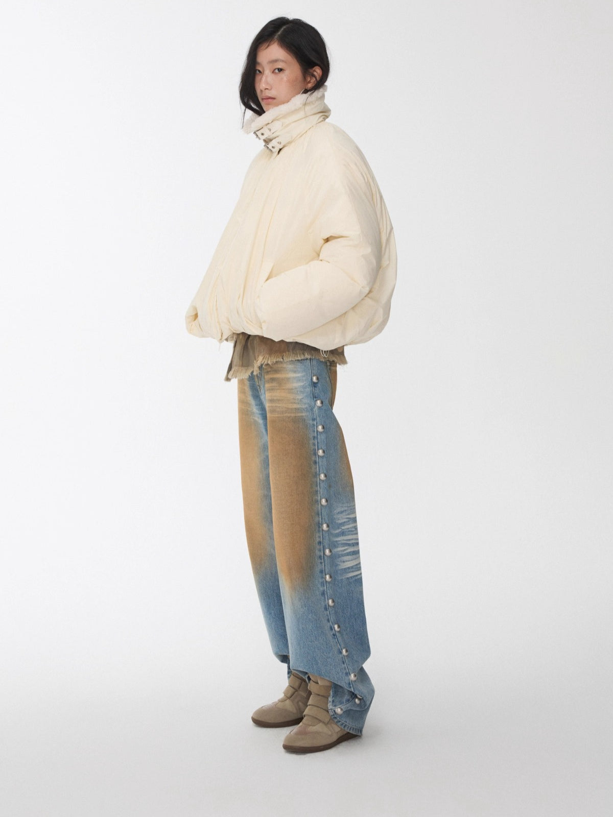 Belted Pleated Cocoon Down Jacket