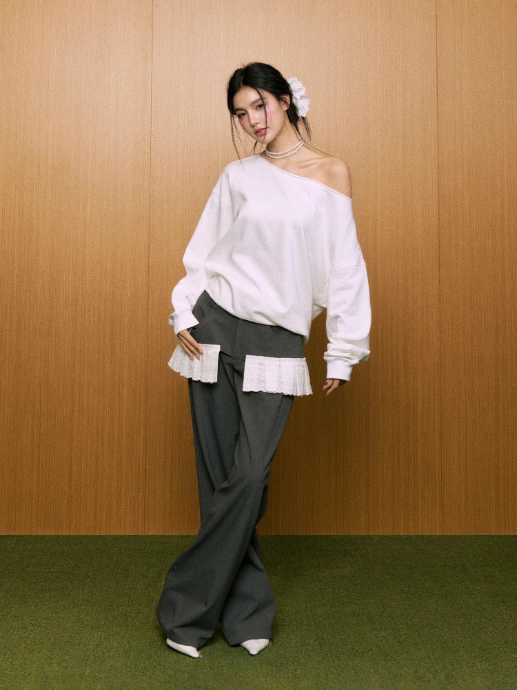 Lace Spliced Wide-Leg Pants - CHINASQUAD