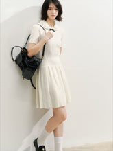 Contrast Collar Knit Pleated Dress - CHINASQUAD