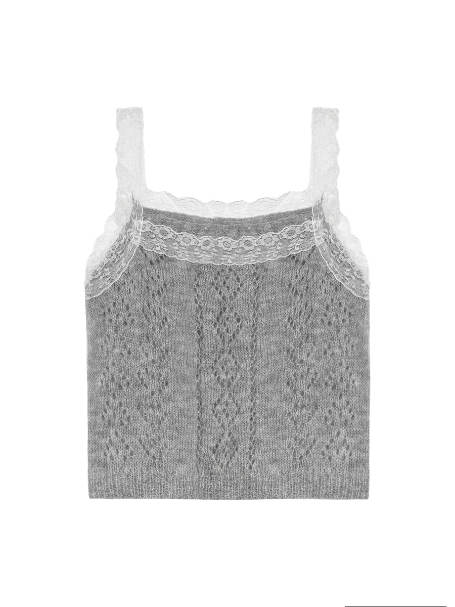 Gray & Purple Lace Trim Tank Top