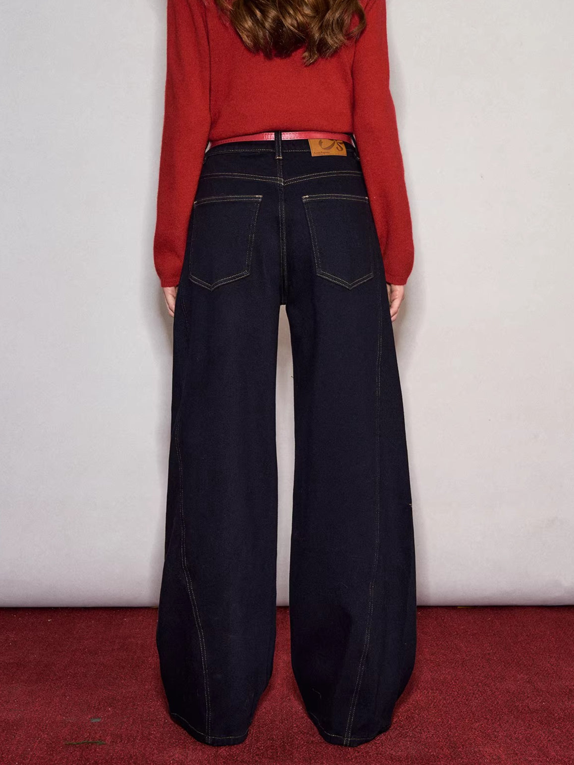 Vintage Brushed Curved-Leg Denim Pants
