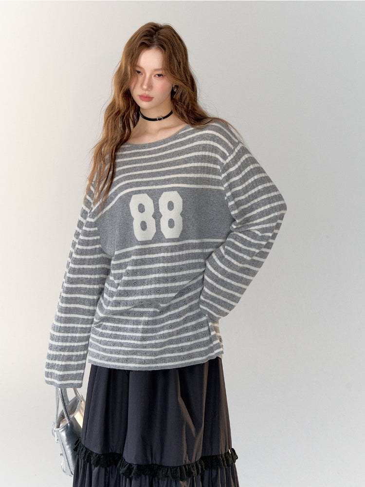 Printed Striped Knitted Sweater - CHINASQUAD