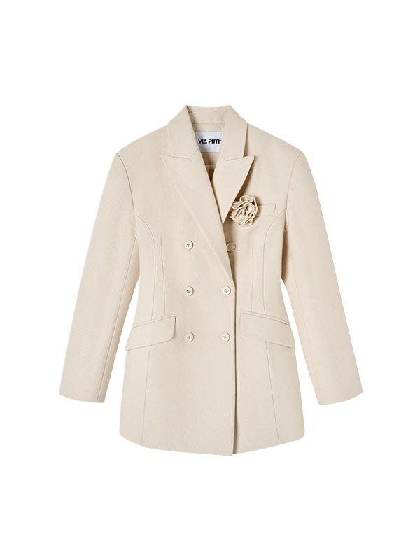 Black & Apricot Double-breasted Wool Blazer - CHINASQUAD