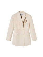 Black & Apricot Double-breasted Wool Blazer - CHINASQUAD