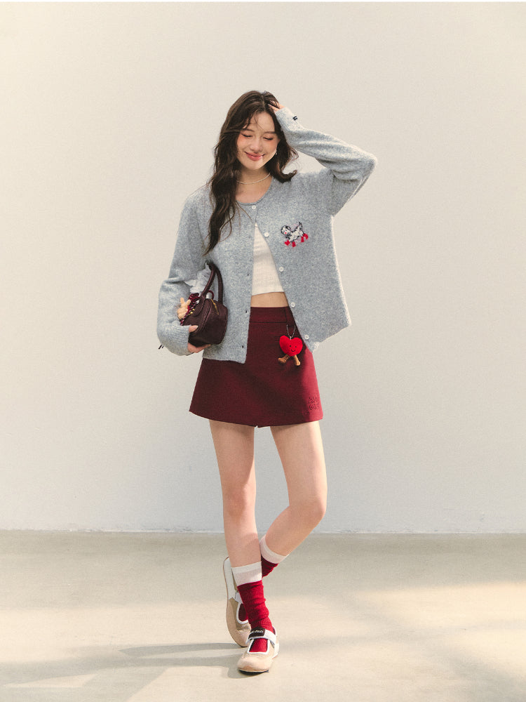 Crew Neck Dalmatian Jacquard Knit Cardigan - CHINASQUAD