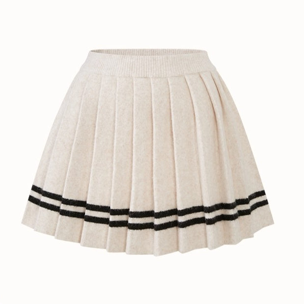 White Philosophy Wool Cloud Cable-Knit Cardigan & Pleated Skirt Set