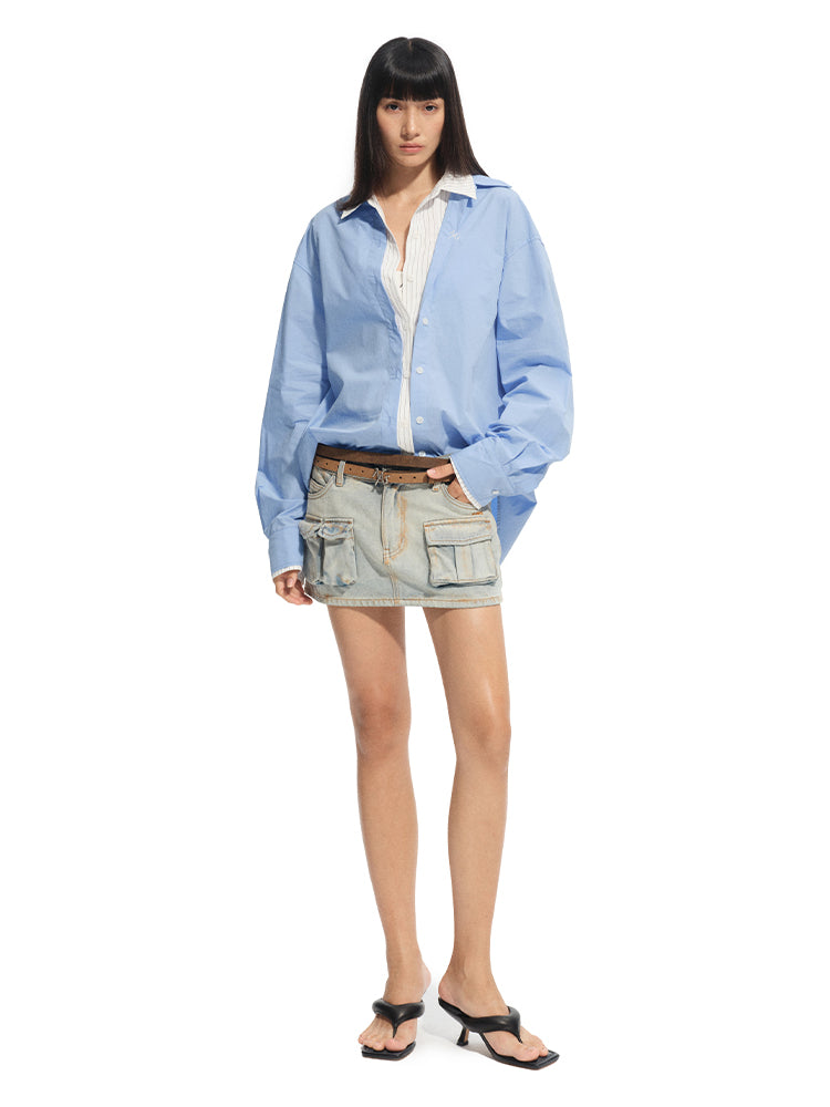 Wrinkle-Resistant Striped Fake Two-Piece Silhouette Collared Shirt - CHINASQUAD