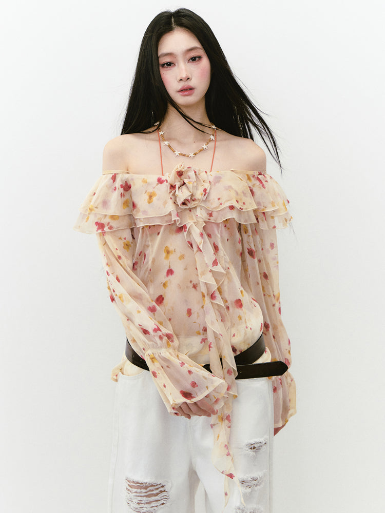 Floral Camisole Off-Shoulder Top - CHINASQUAD