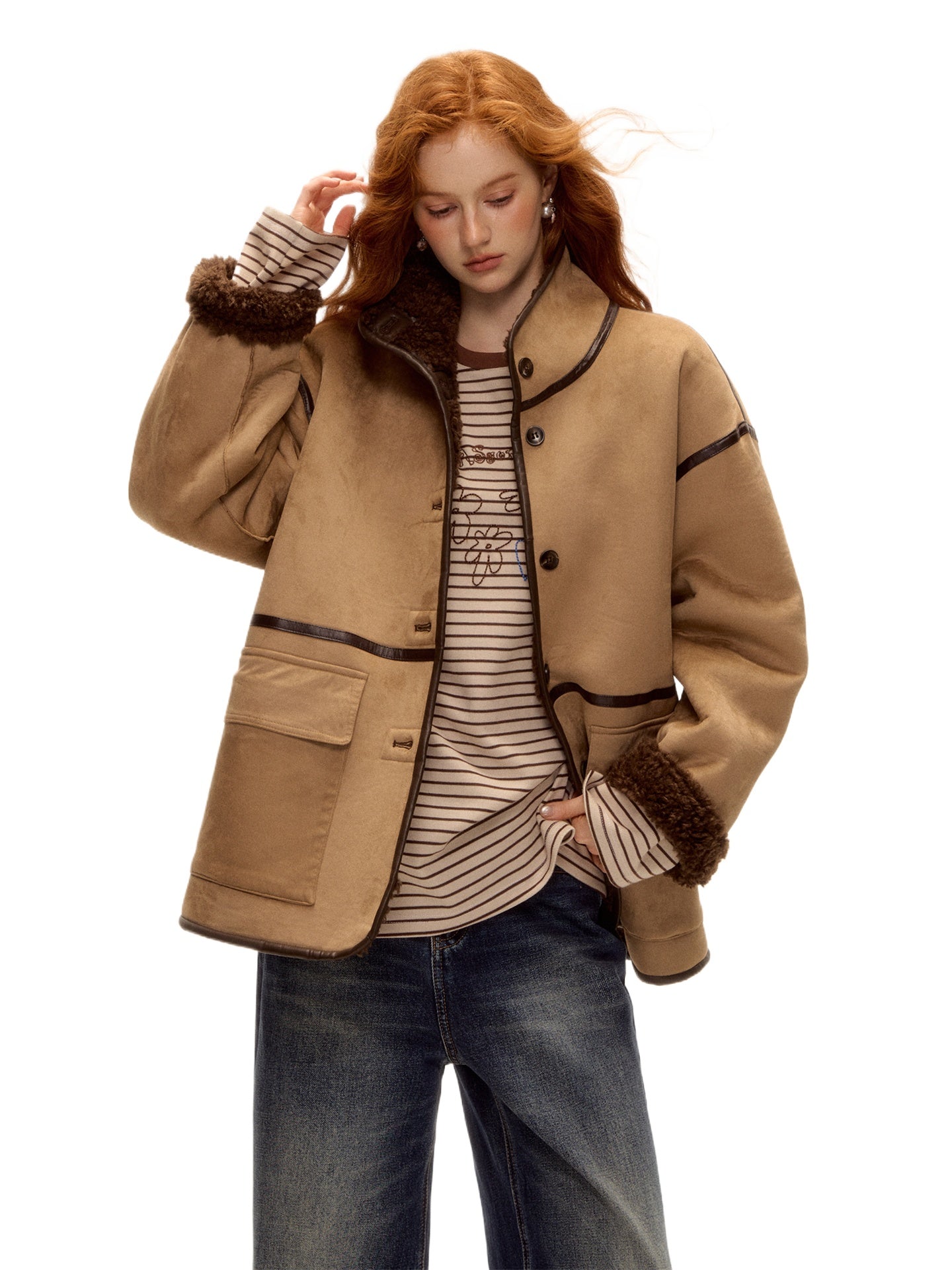 Reversible Faux Suede Shearling Jacket