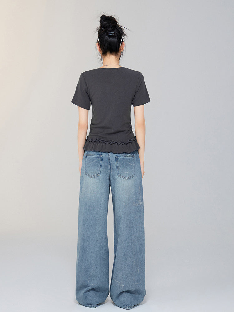 Ballet-style Bow-adorned Short sleeve Top - CHINASQUAD